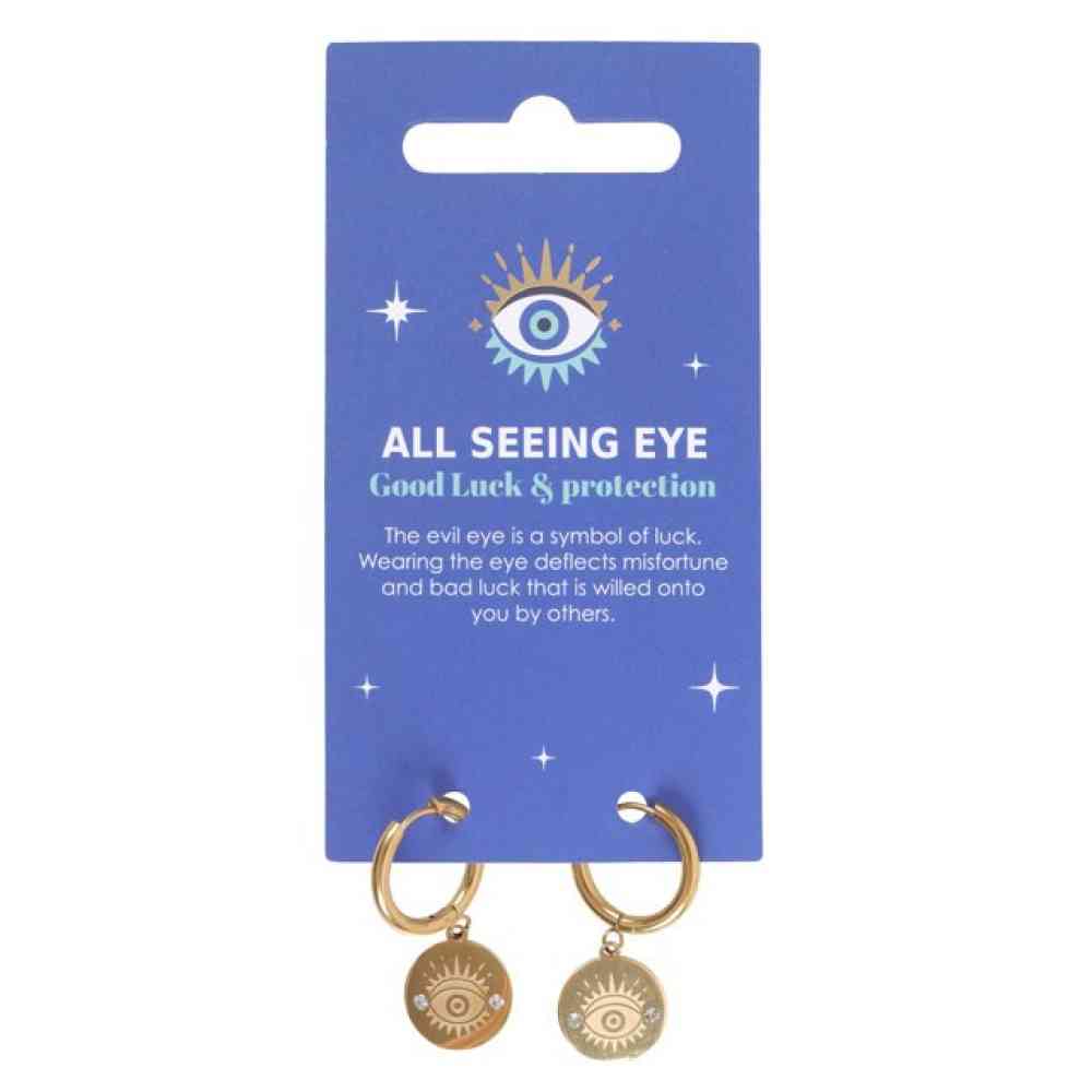Something Different - Gold Toned All Seeing Eye Earrings - Multicolours